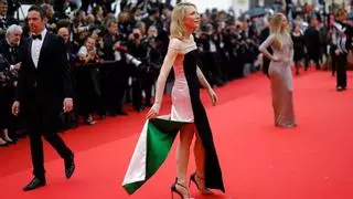 Cate Blanchett apoya a Palestina en el festival de Cannes y se presenta vestida con una "bandera"