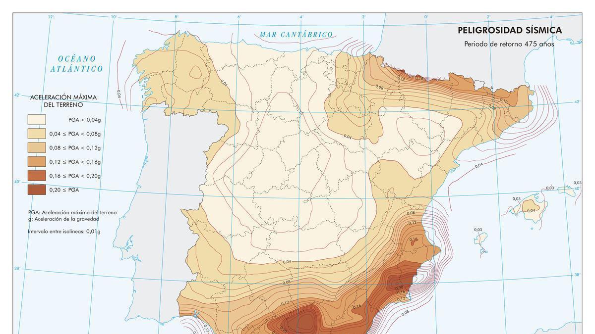 Mapa de peligrosidad sísmica del IGN.
