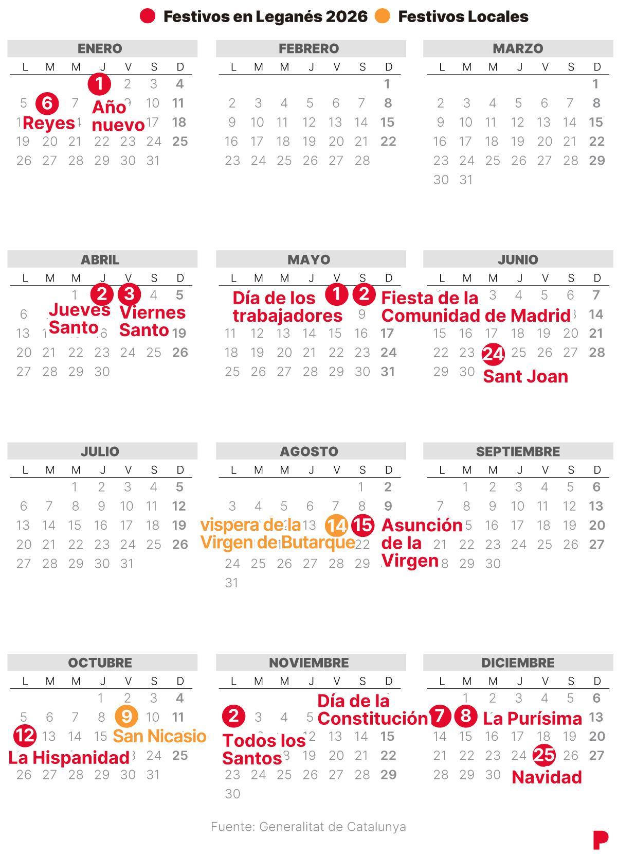 Calendario Laboral Leganés 2026