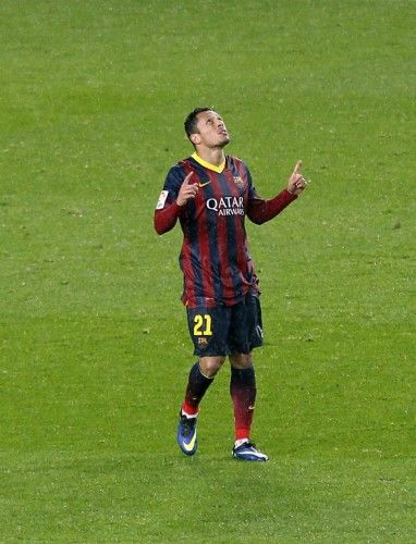 Barcelona's Adriano celebrates his goal against Levante during their Spanish King's Cup soccer match at Nou Camp stadium, in Barcelona