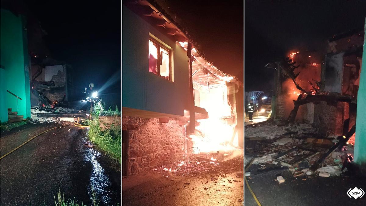 El fuego calcina una casa de dos plantas en Villaviciosa.