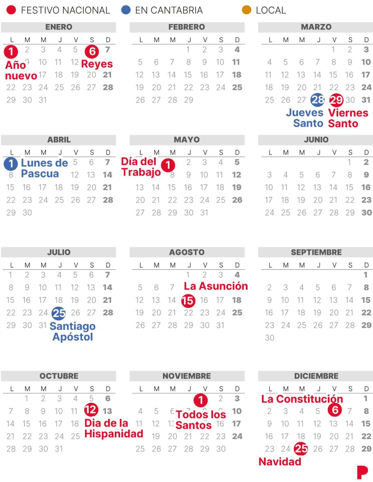 CALENDARIO laboral de CANTABRIA de 2024 (con FESTIVOS)