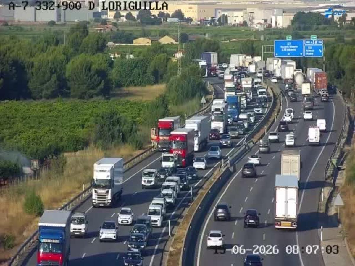 Congestión en la A-7 en Loriguilla