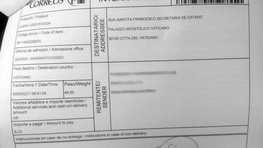 Acuse de recibo y contenido de la nueva carta remitida al Vaticano.