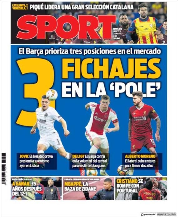 Portada SPORT martes 26 de marzo de 2019