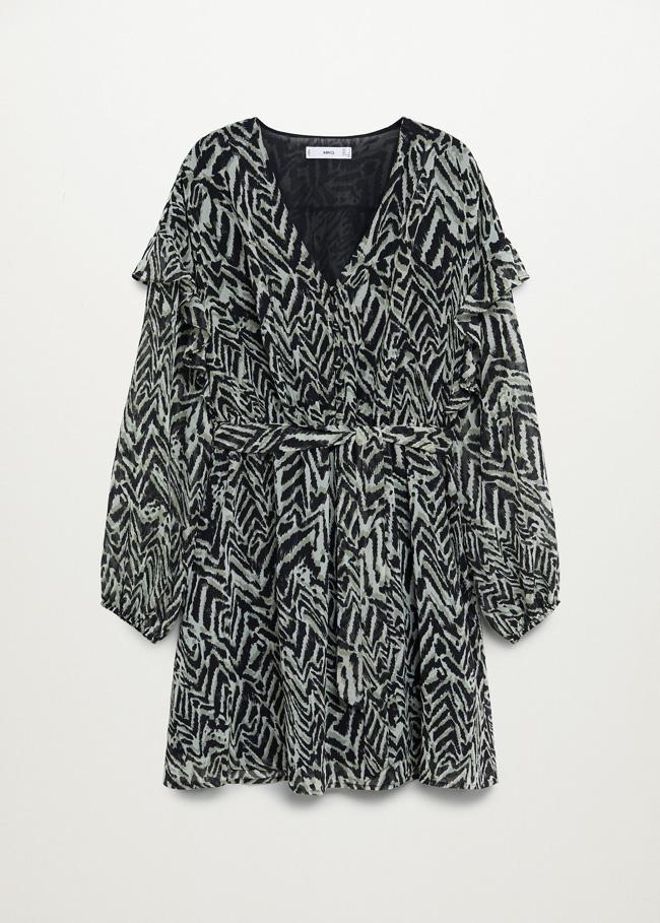 Vestido de volantes estampado, de Mango