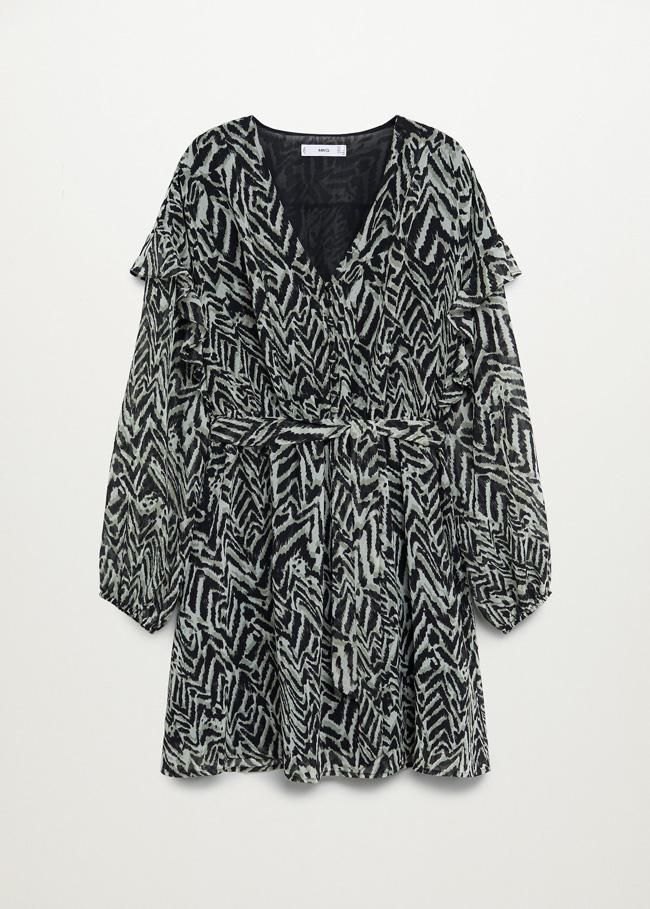 Vestido de volantes estampado, de Mango