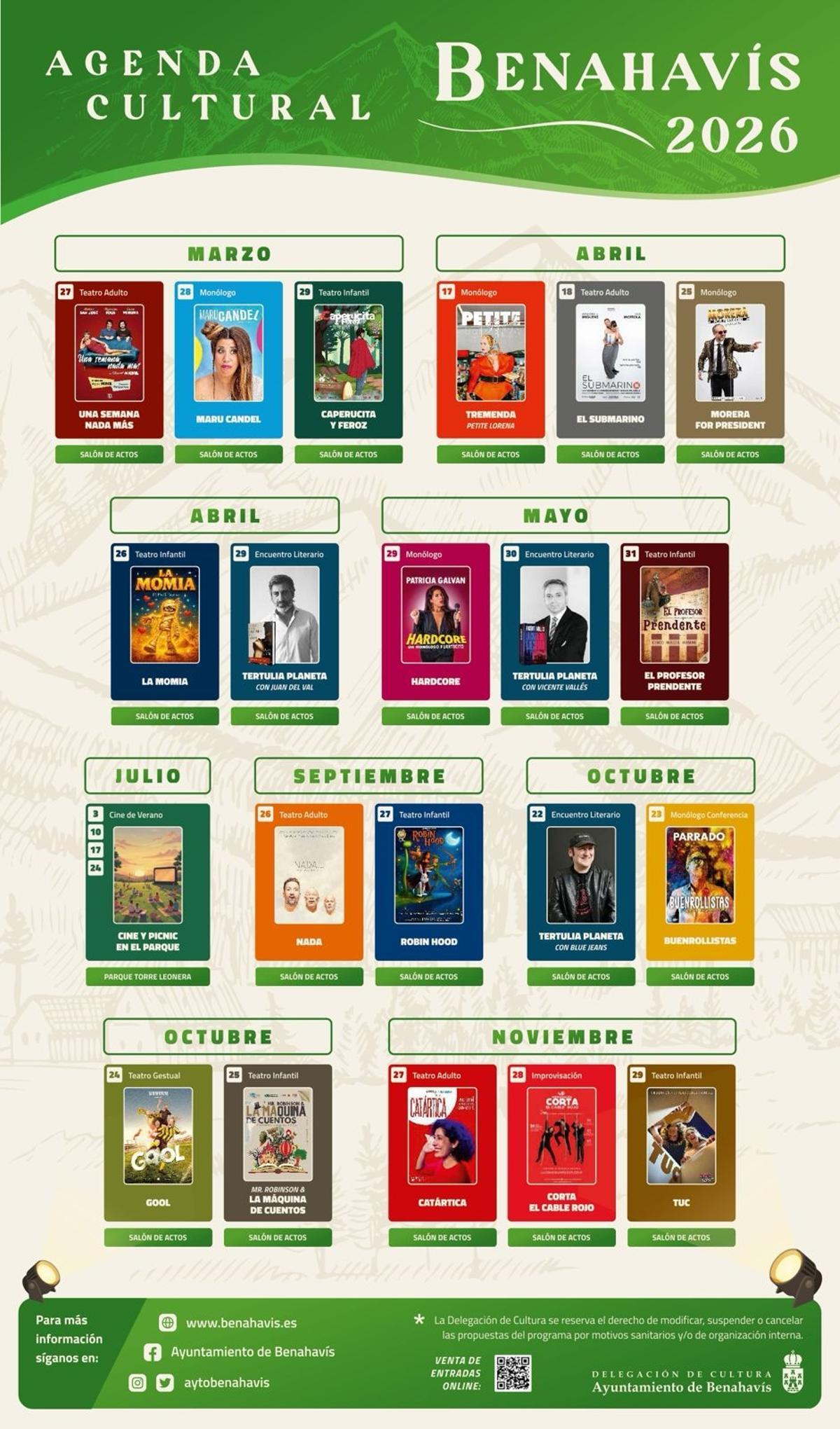 Cartel de la agenda cultural de Benahavís para este 2026