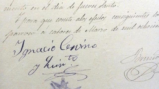 Documento da época no que se pode apreciar con claridade a sinatura e cuño propio do escultor Ignacio Cerviño.