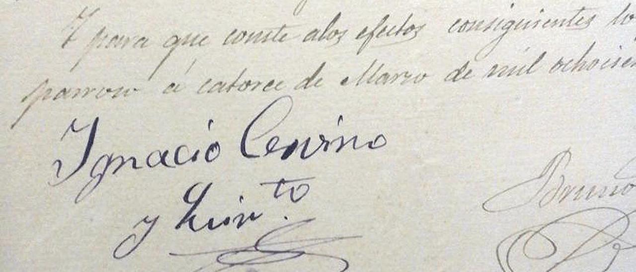 Documento da época no que se pode apreciar con claridade a sinatura e cuño propio do escultor Ignacio Cerviño.