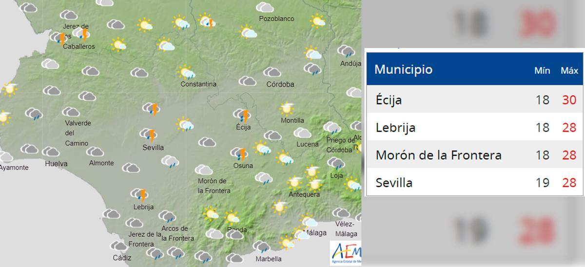 Tiempo en la provincia de Sevilla este jueves a las 17.00 horas.