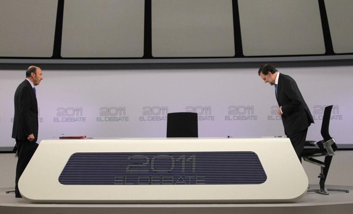 Alfredo Pérez Rubalcaba i Mariano Rajoy, en el cara a cara de les eleccions generals del 2011.