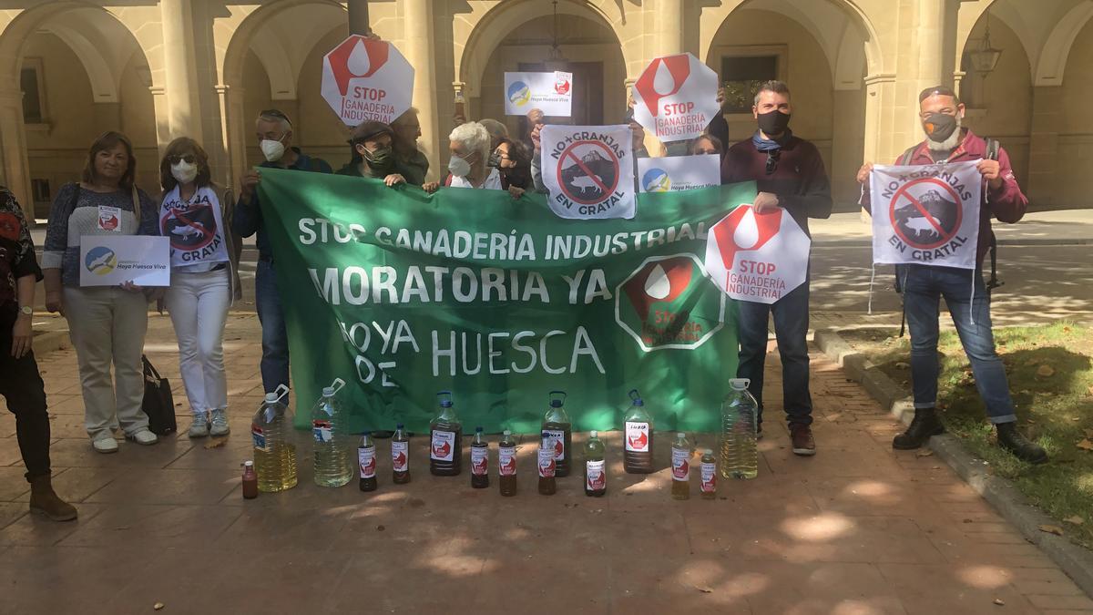Un momento de la concentración frente a la Subdelegación del Gobierno en Huesca, este viernes.