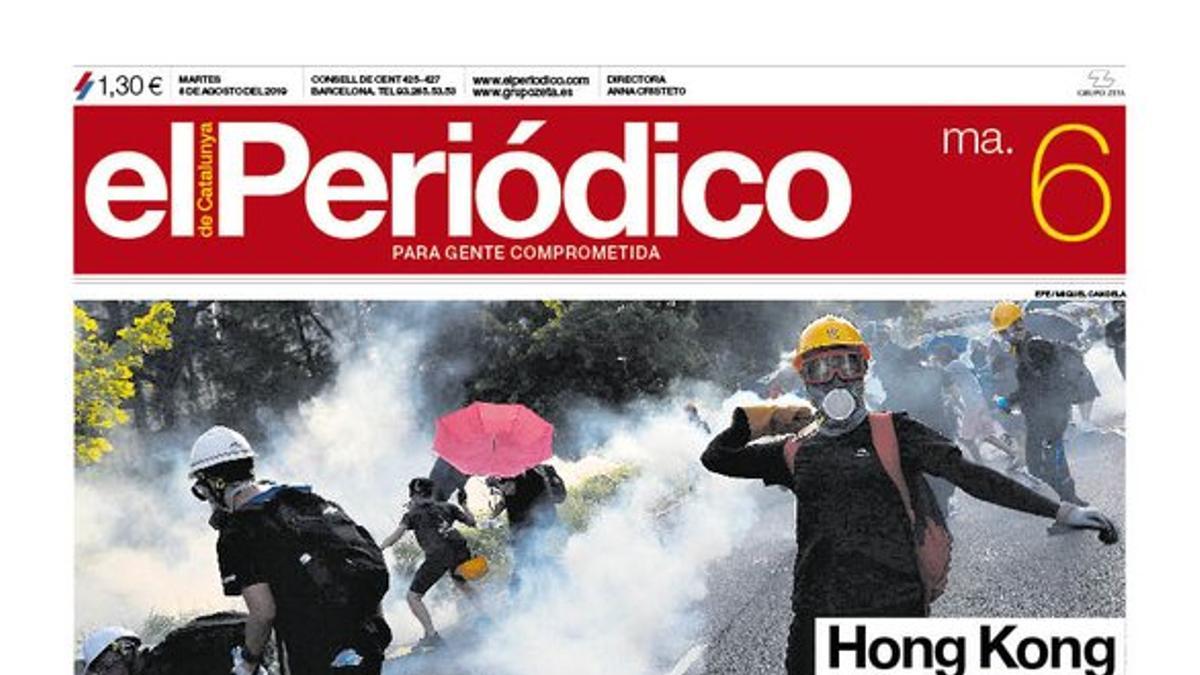 La portada de EL PERIÓDICO del 6 de agosto del 2019