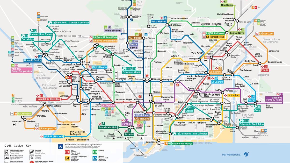 Mapa de la red de Metro de Barcelona 2022