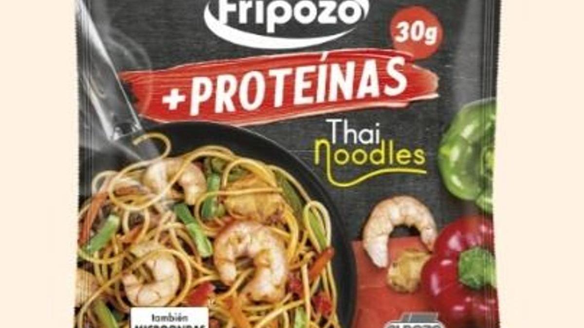 Envase de los fideos de Fripozo enriquecidos con proteínas.