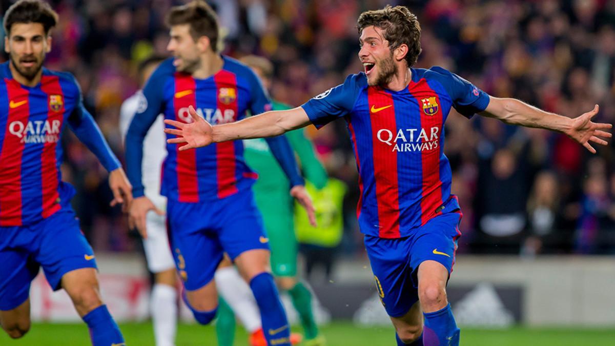 Sergi Roberto celebrando el gol que dio la victoria al FC Barcelona