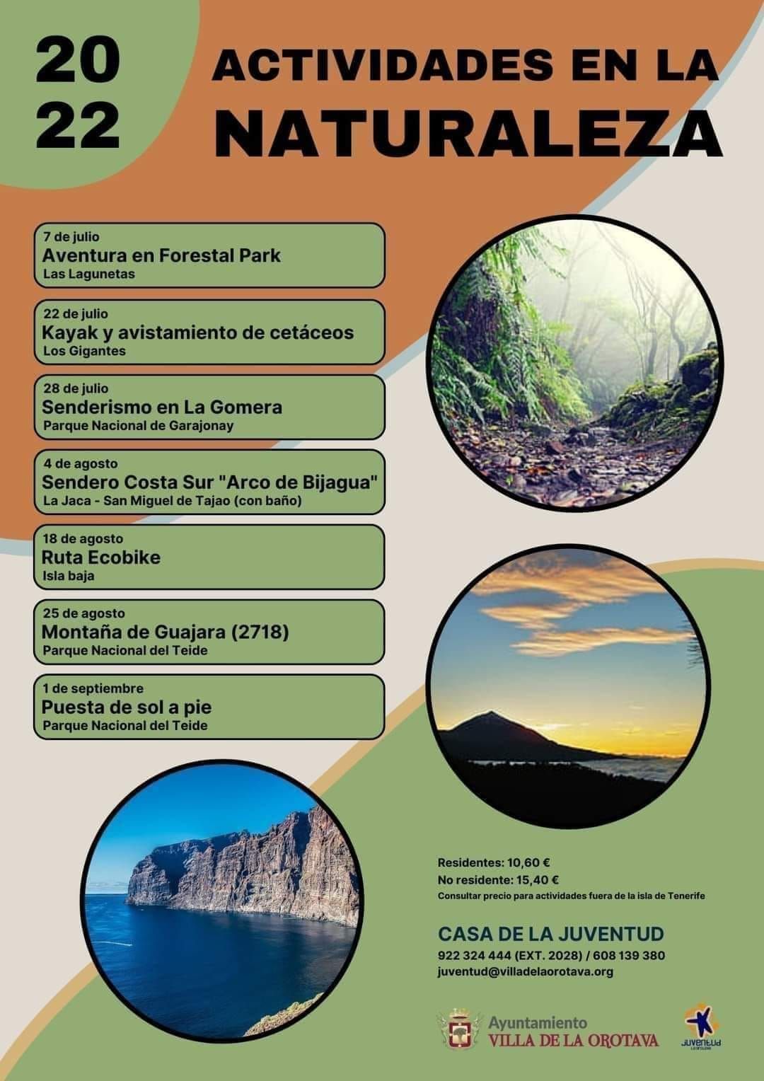 Cartel de las actividades de verano en la naturaleza organizadas por el área de Juventud de La Orotava