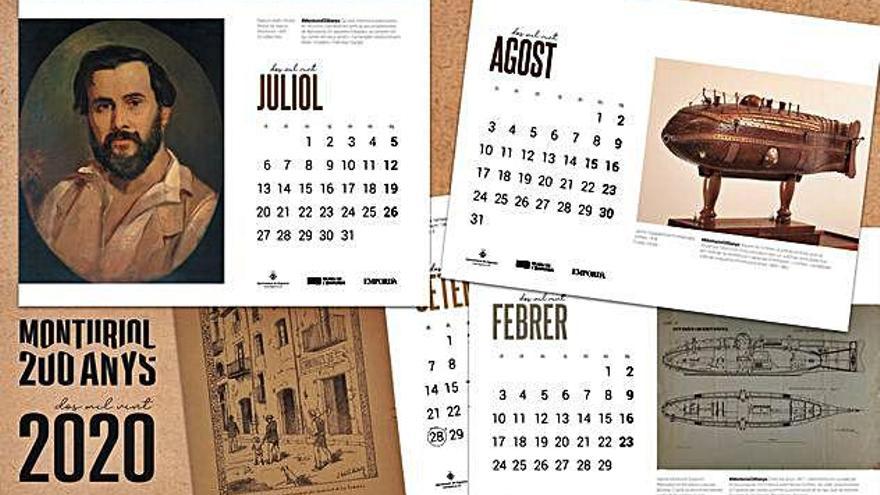 Pàgines il·lustrades del calendari 2020 dedicat a Monturiol.