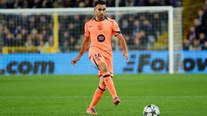 Barcelonas Eric Garcia during the Champions League opening phase soccer match between Club Brugge and Barcelona in Bruges, Belgium, Wednesday, Nov. 5, 2025. (AP Photo/Geert Vanden Wijngaert)