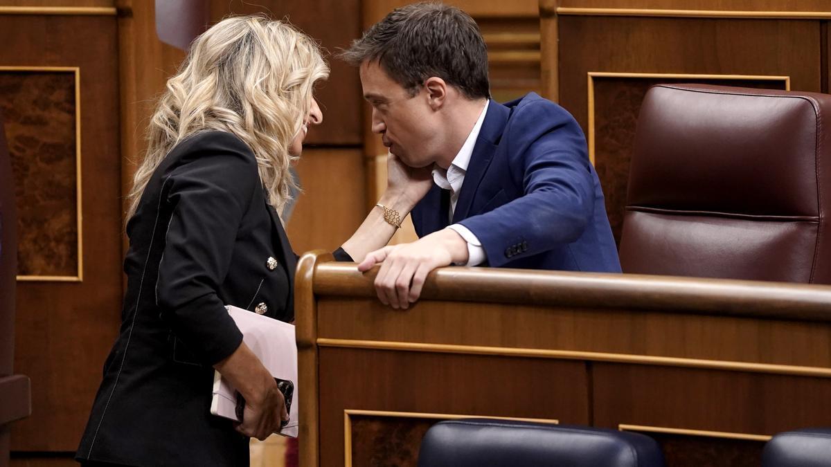 Yolanda Díaz e Íñigo Errejón durante la comparecencia de Pedro Sánchez esta semana en el Congreso.