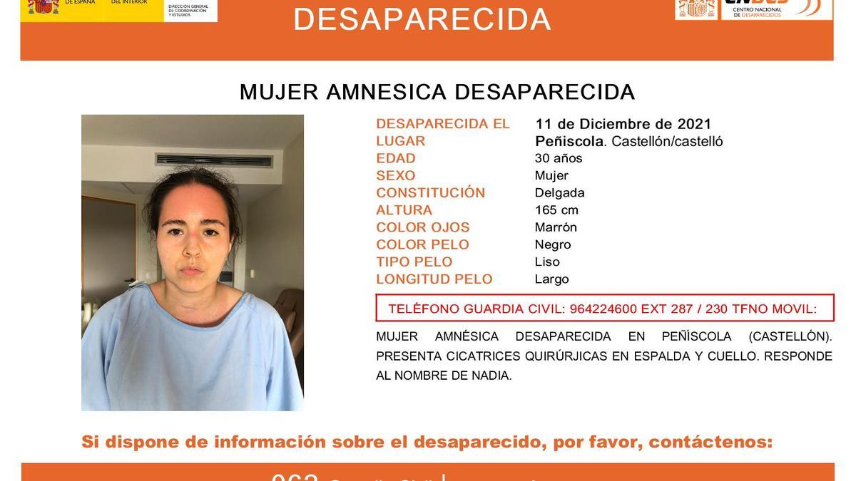 Alerta por la desaparición difundida por el CNDES (Minsiterio del Interior).