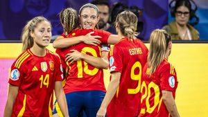 La selección española femenina celebra el primer gol ante Suiza. 