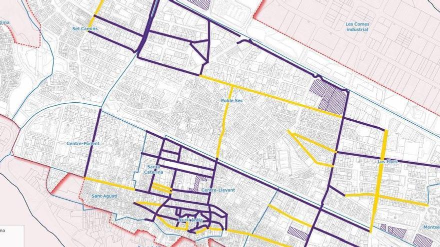 Plànol amb els carrers on es podria crear habitatge en planta baixa