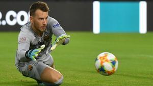 Neto detiene un balón en el partido del Barça contra el Nápoles en Miami.