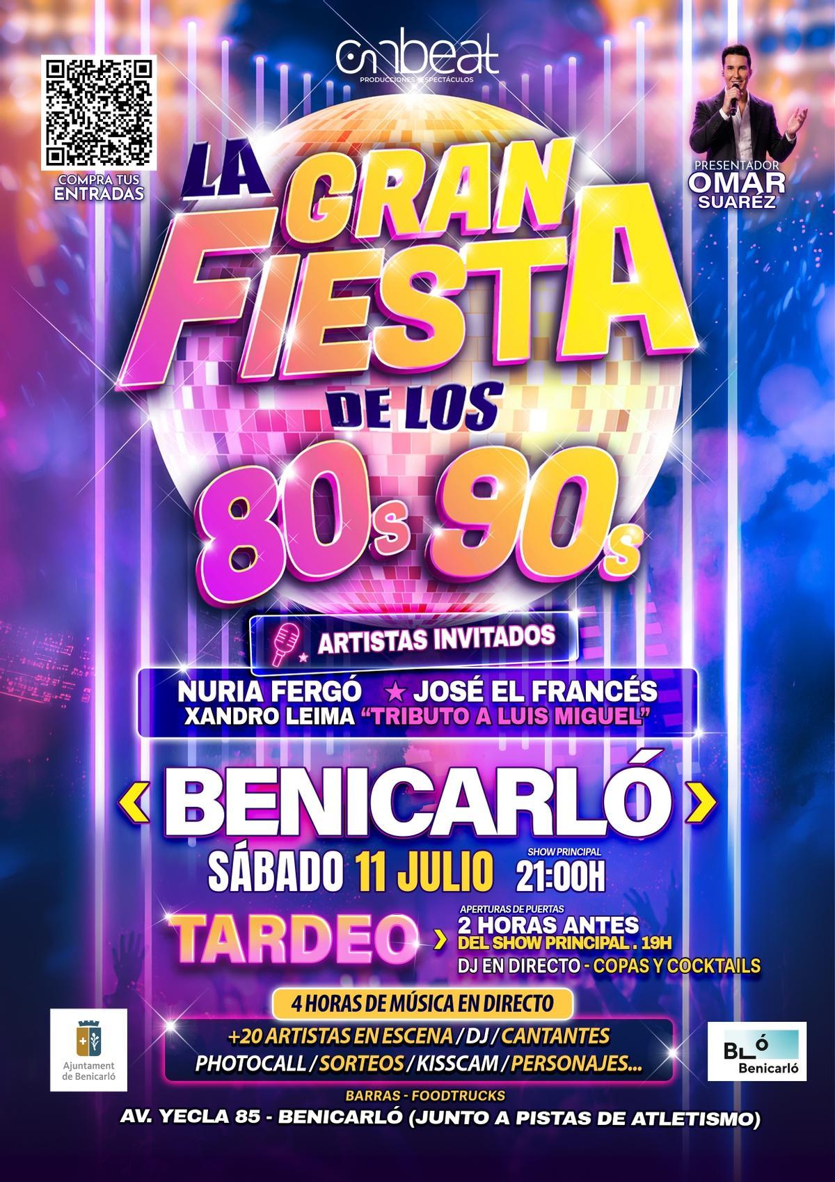 Cartel de La Gran Fiesta de los 80's y 90's en Benicarló.
