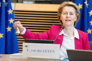 HANDOUT - 27 May 2020, Belgium, Brussels: European Commission President Ursula von der Leyen announces the start of the commission weekly meeting. Photo: Etienne Ansotte/European Commission/dpa - ATTENTION: editorial use only and only if the credit mentioned above is referenced in full