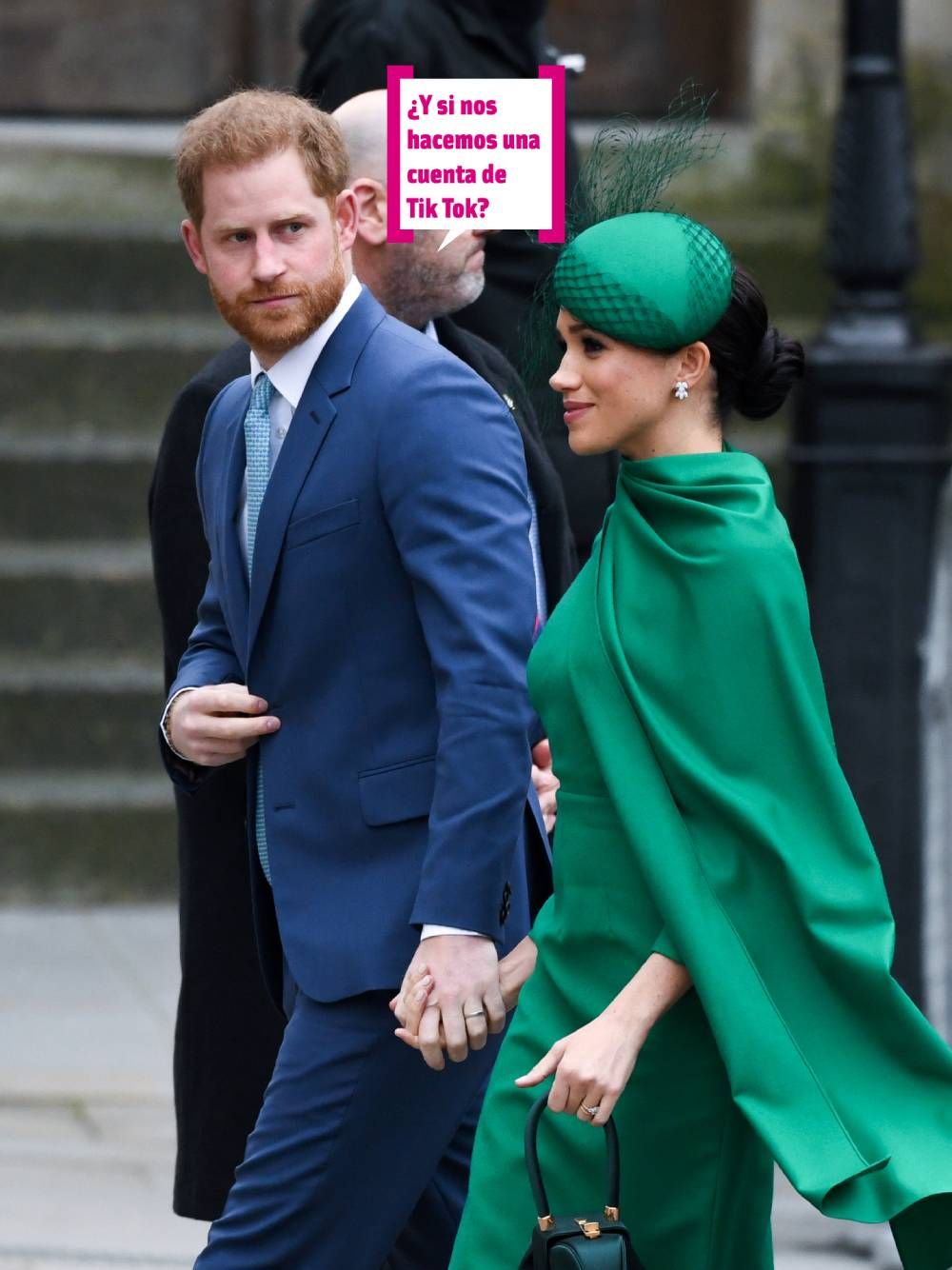 Meghan Markle y el príncipe Harry con bocadillo '¿Y si nos hacemos una cuenta de Tik Tok?'