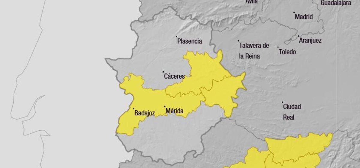 Zonas en alerta amarilla este jueves en Extremadura.