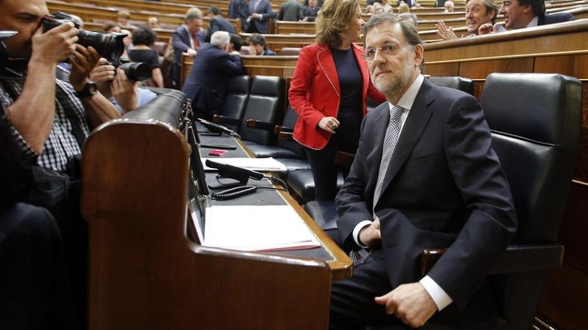 Mariano Rajoy, en su escaño, al inicio de la sesión de control al Gobierno, este miércoles.