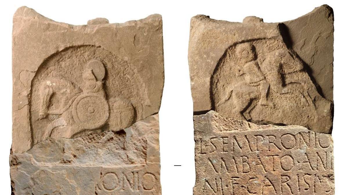 Montaje fotográfico con los dos fragmentos de la estela de Borobia.