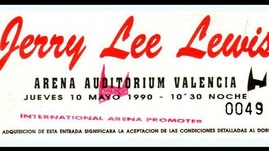 Entrada para el concierto de Jerry Lee Lewis en Arena Auditorium en 1990.