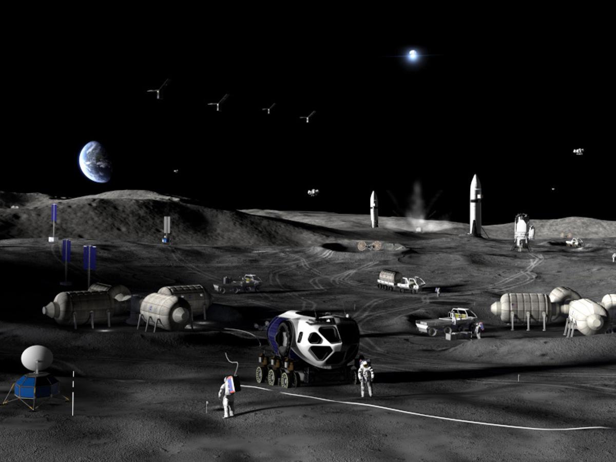 Concepto artístico de la Fase 3 de la Base Lunar de la NASA.