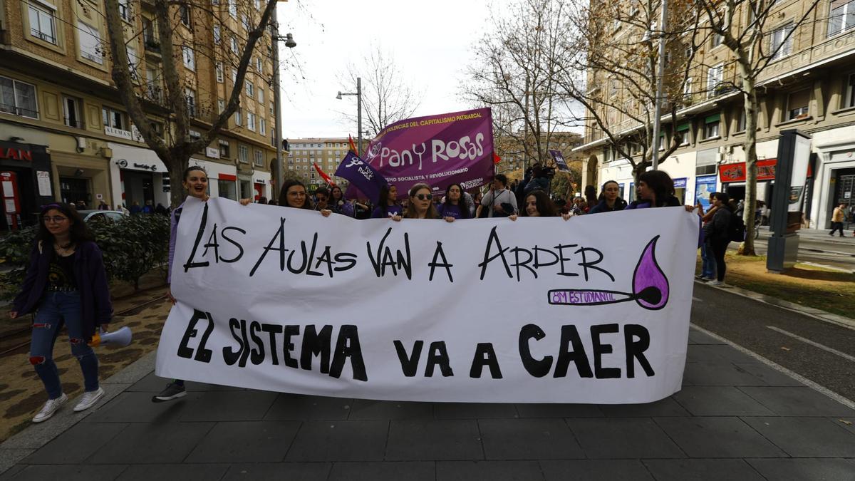 Las pancartas más llamativas de la manifestación estudiantil del 8M en Zaragoza