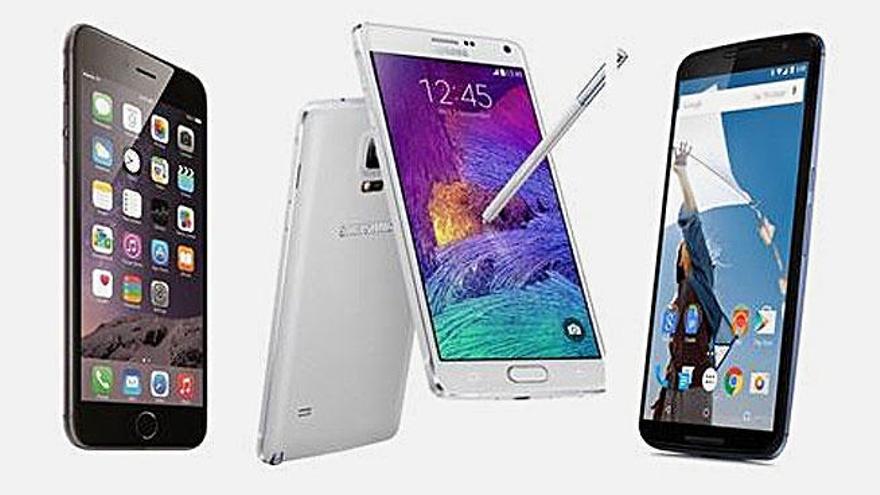 Los &#039;phablets&#039; iPhone 6 Plus, Galaxy Note 4 y Nexus 6.