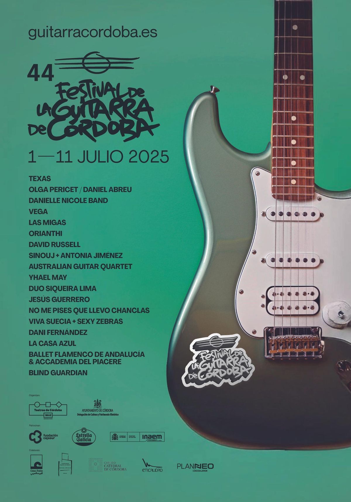 Cartel con los espectáculos del Festival de la Guitarra de Córdoba 2025.