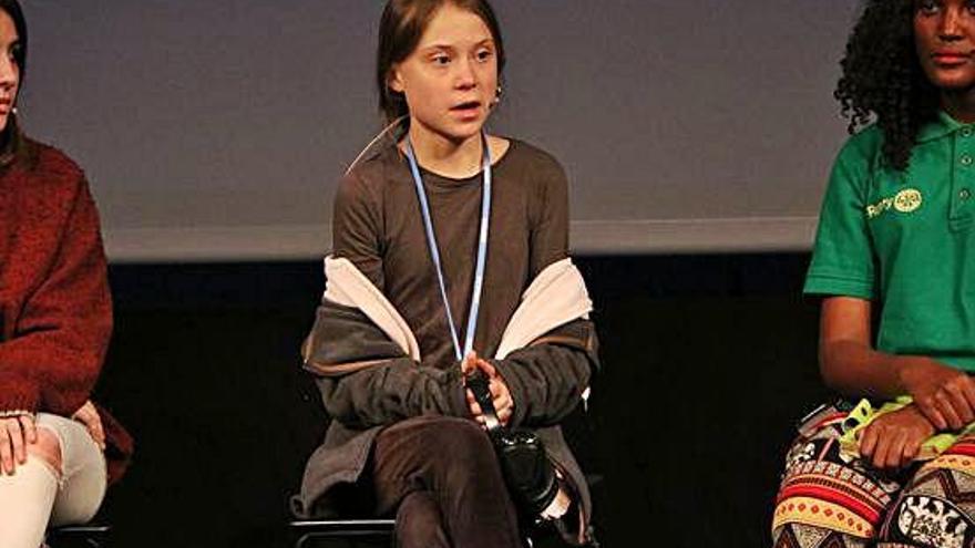 La jove activista pel clima Greta Thunberg, ahir a Madrid