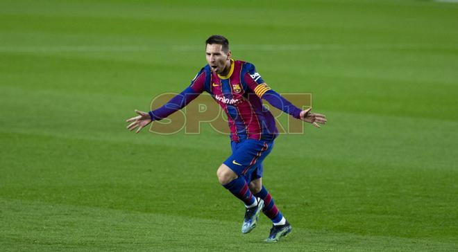 Leo Messi  celebra su gol en el partido de LaLiga entre el FC Barcelona y el Athletic de Bilbao disputado en el Camp Nou