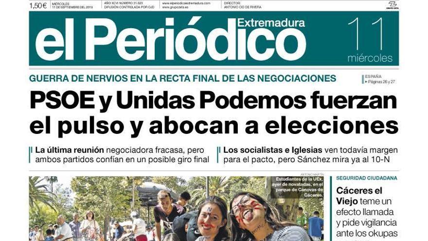 Esta es la portada de EL PERIÓDICO EXTREMADURA correspondiente al día 11 de septiembre del 2019