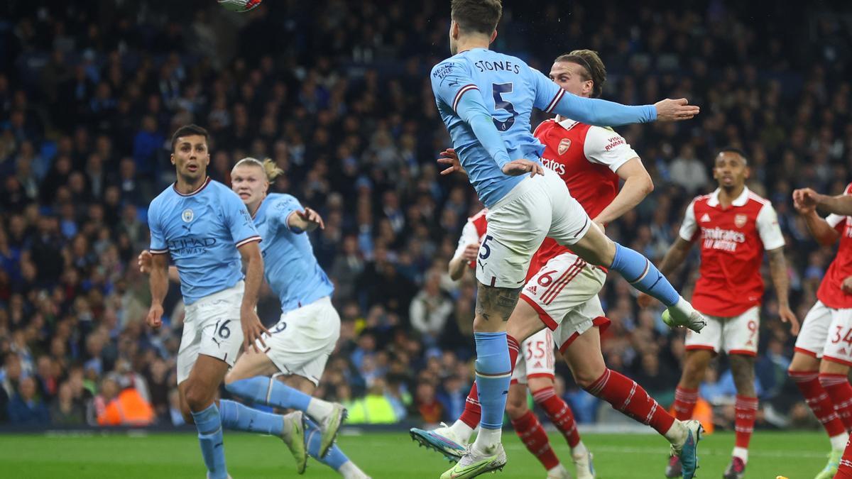 Acción del remate de Stones en el segundo gol del Manchester City