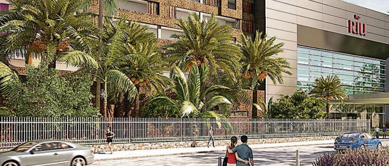 Vista de como quedaría la fachada del hotel en el proyecto que Riu presentó al Ayuntamiento en 2013.