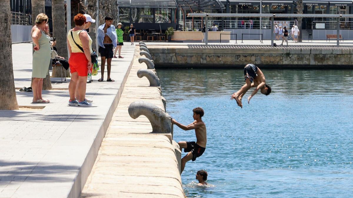 Niños bañandóse en el Puerto de Alicante
