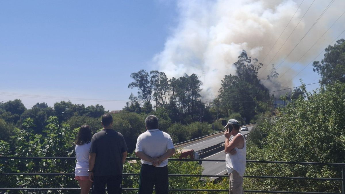 Columna de humo del incendio declarado en Tui.