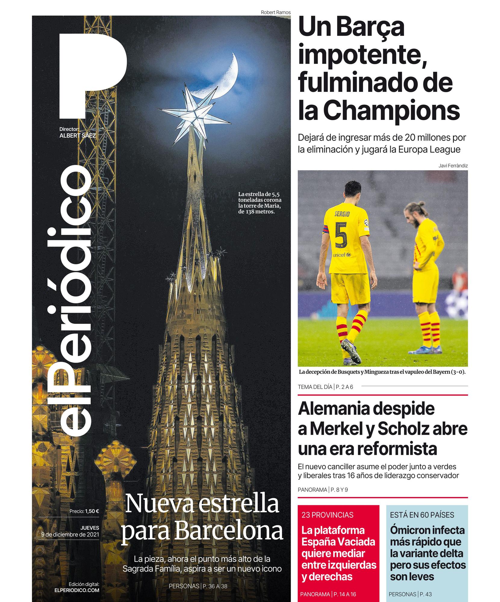 La portada de EL PERIÓDICO del 9 de diciembre de 2021