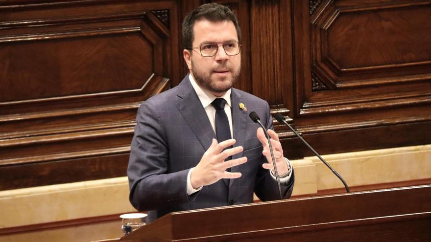 El president de la Generalitat, Pere Aragonès, este martes en el Parlament.