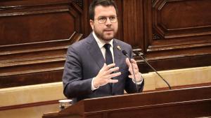 El president de la Generalitat, Pere Aragonès, este martes en el Parlament.